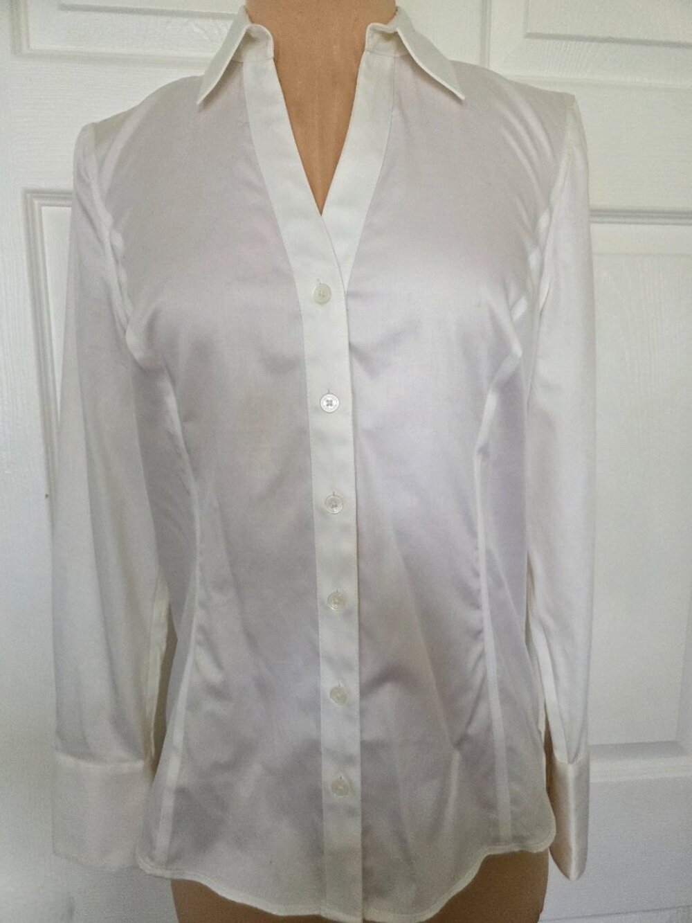 Calvin Klein Fitted Sheen Off White Blouse with Tags - Picture 2 of 12